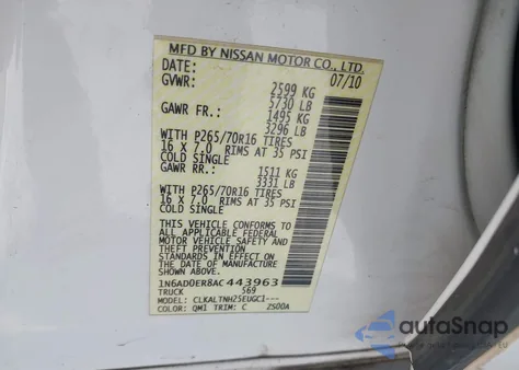 2010 Nissan Frontier Se z USA, uszkodzony, nr VIN 1N6AD0ER8AC443963